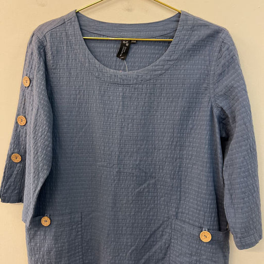 Focus Casual Life Blue Textured Long Sleeve Top Small