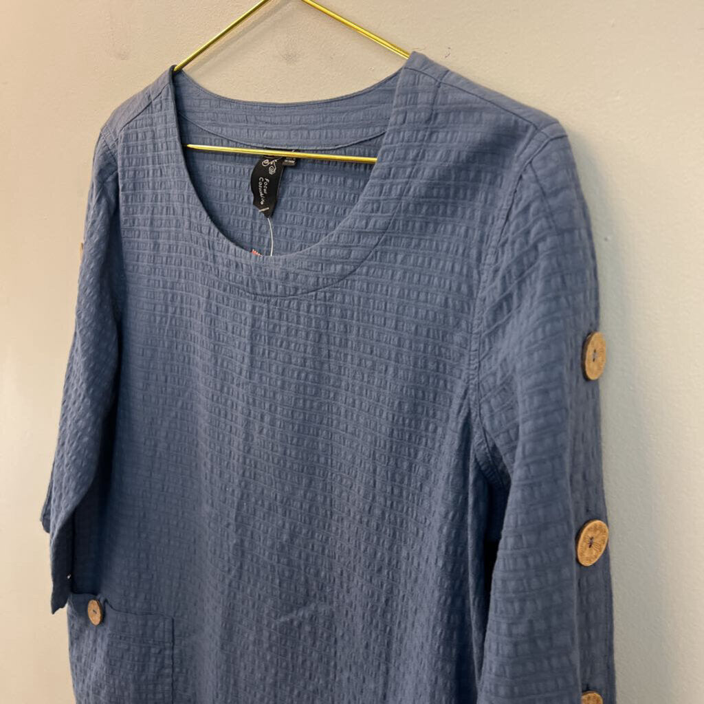 Focus Casual Life Blue Textured Long Sleeve Top Small