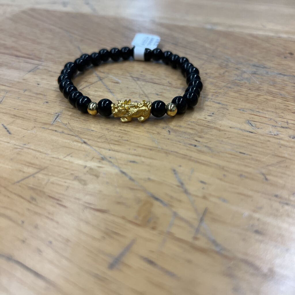 Black/ Gold Dragon Beaded Stretchy Bracelet