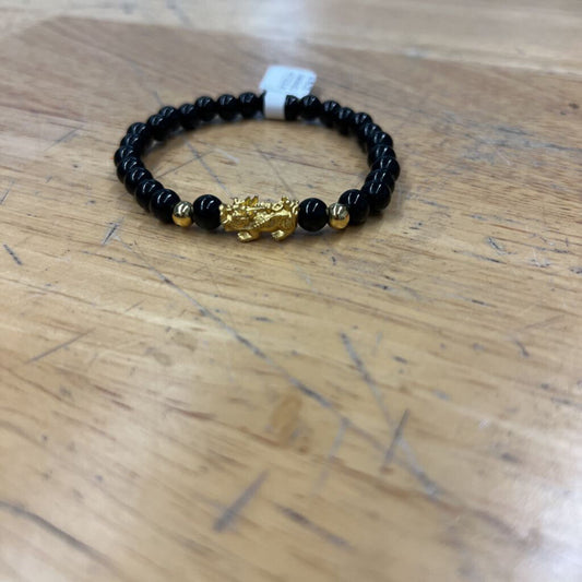 Black/ Gold Dragon Beaded Stretchy Bracelet