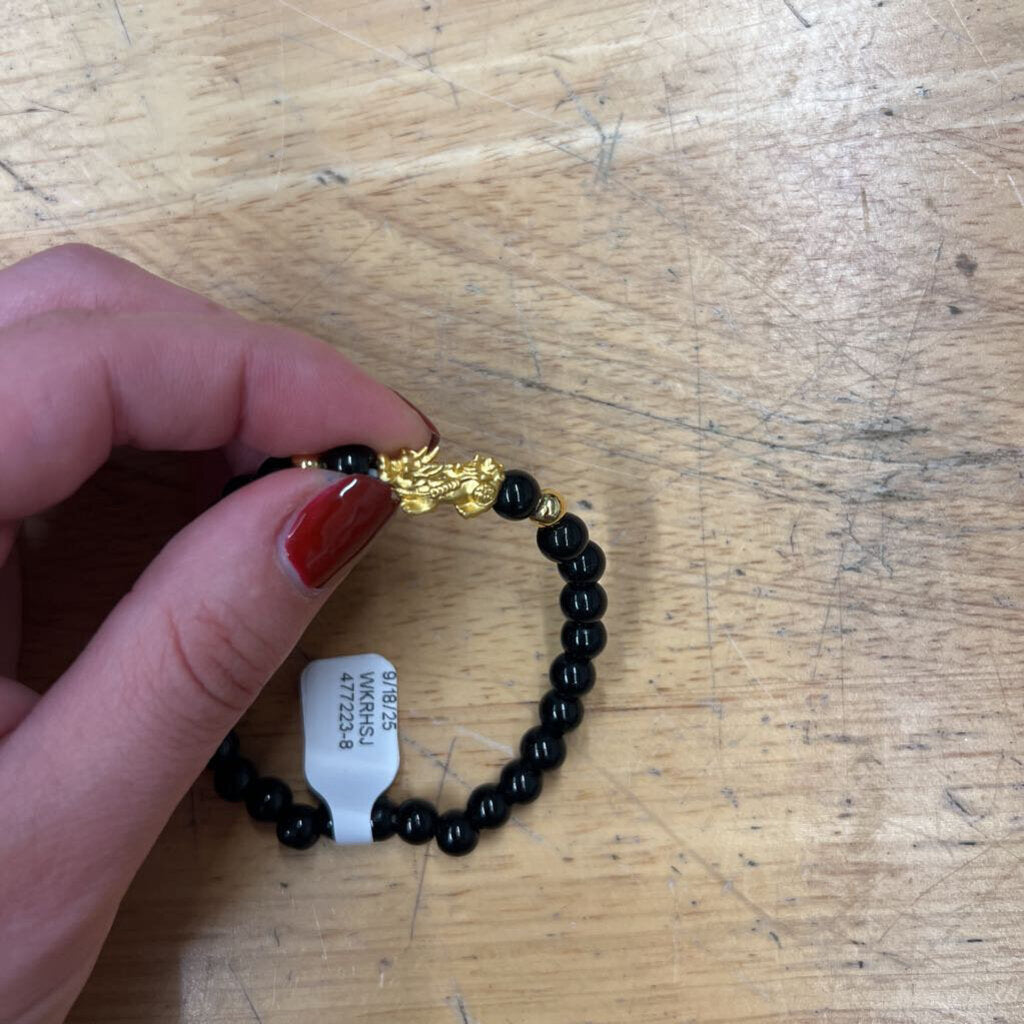 Black/ Gold Dragon Beaded Stretchy Bracelet