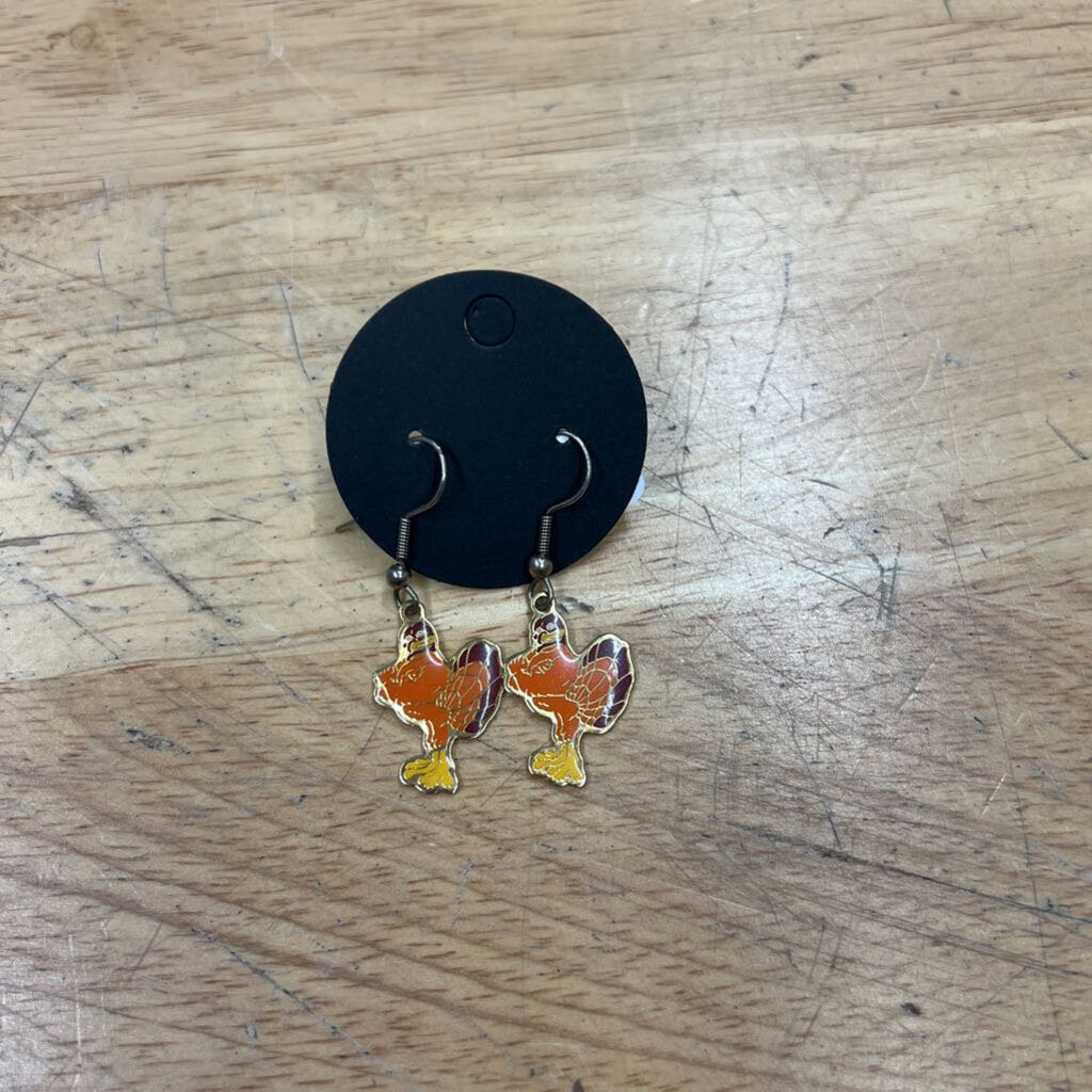 Gold/ Multi Virginia Tech Hokie Bird Earrings