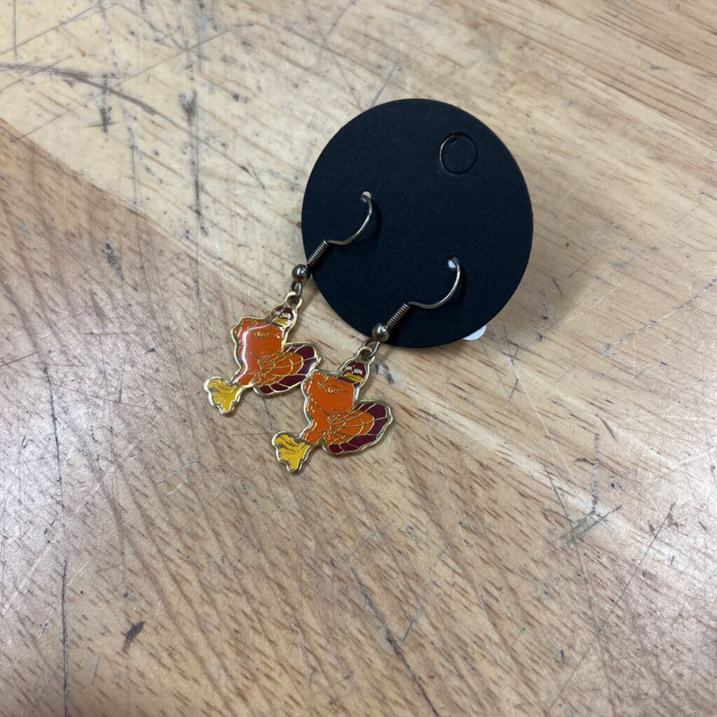 Gold/ Multi Virginia Tech Hokie Bird Earrings