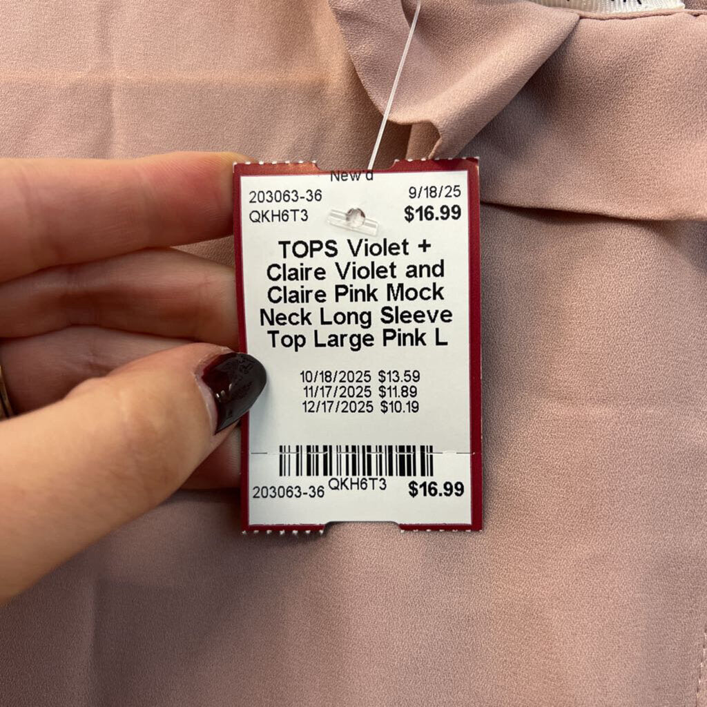 Violet and Claire Pink Mock Neck Long Sleeve Top Large