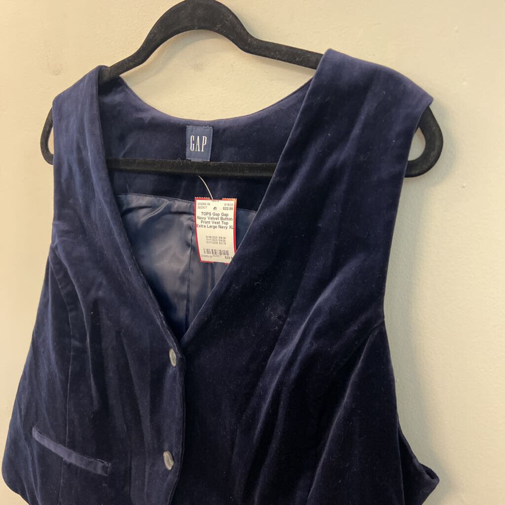 Gap Navy Velvet Button Front Vest Top Extra Large