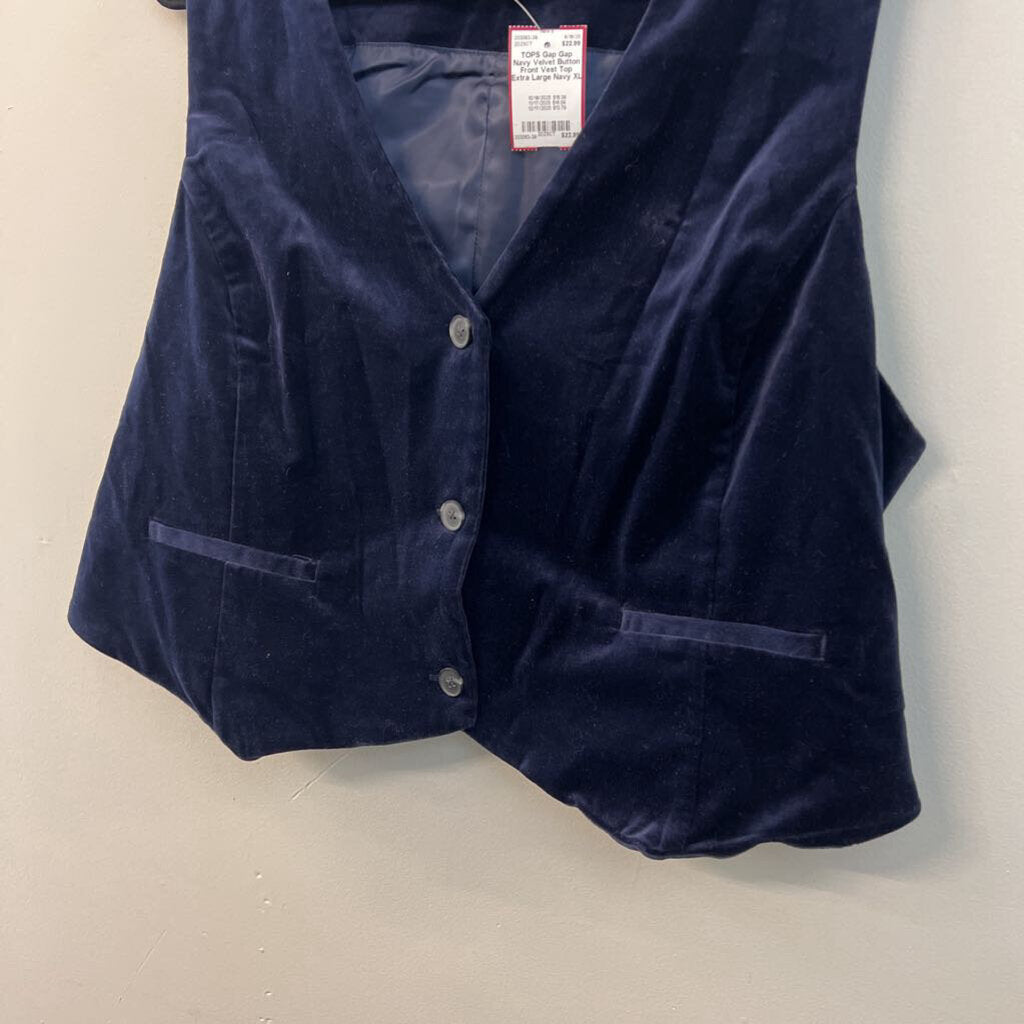 Gap Navy Velvet Button Front Vest Top Extra Large