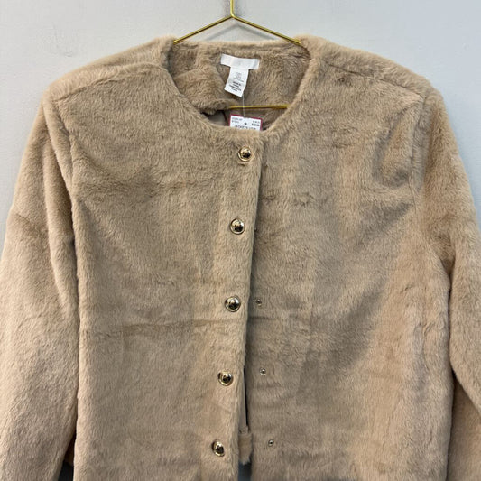H&M Beige Faux Fur Cropped Jacket Top Large