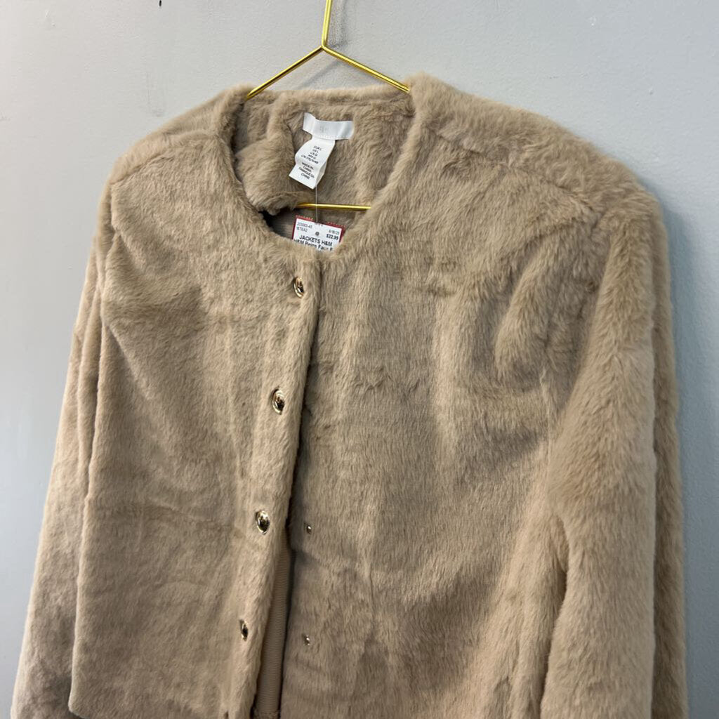 H&M Beige Faux Fur Cropped Jacket Top Large