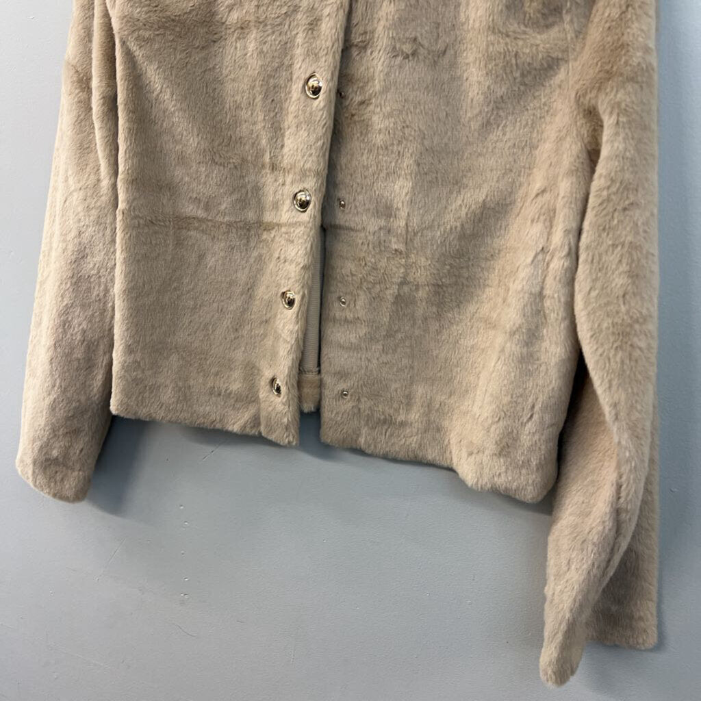 H&M Beige Faux Fur Cropped Jacket Top Large
