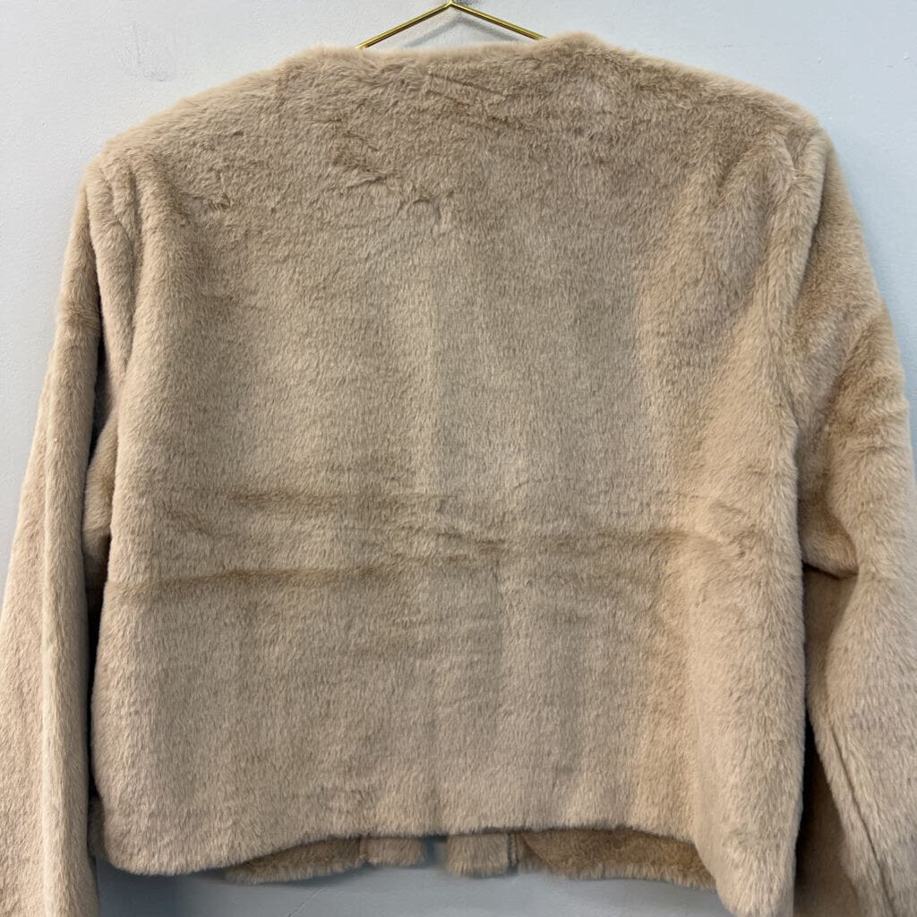 H&M Beige Faux Fur Cropped Jacket Top Large