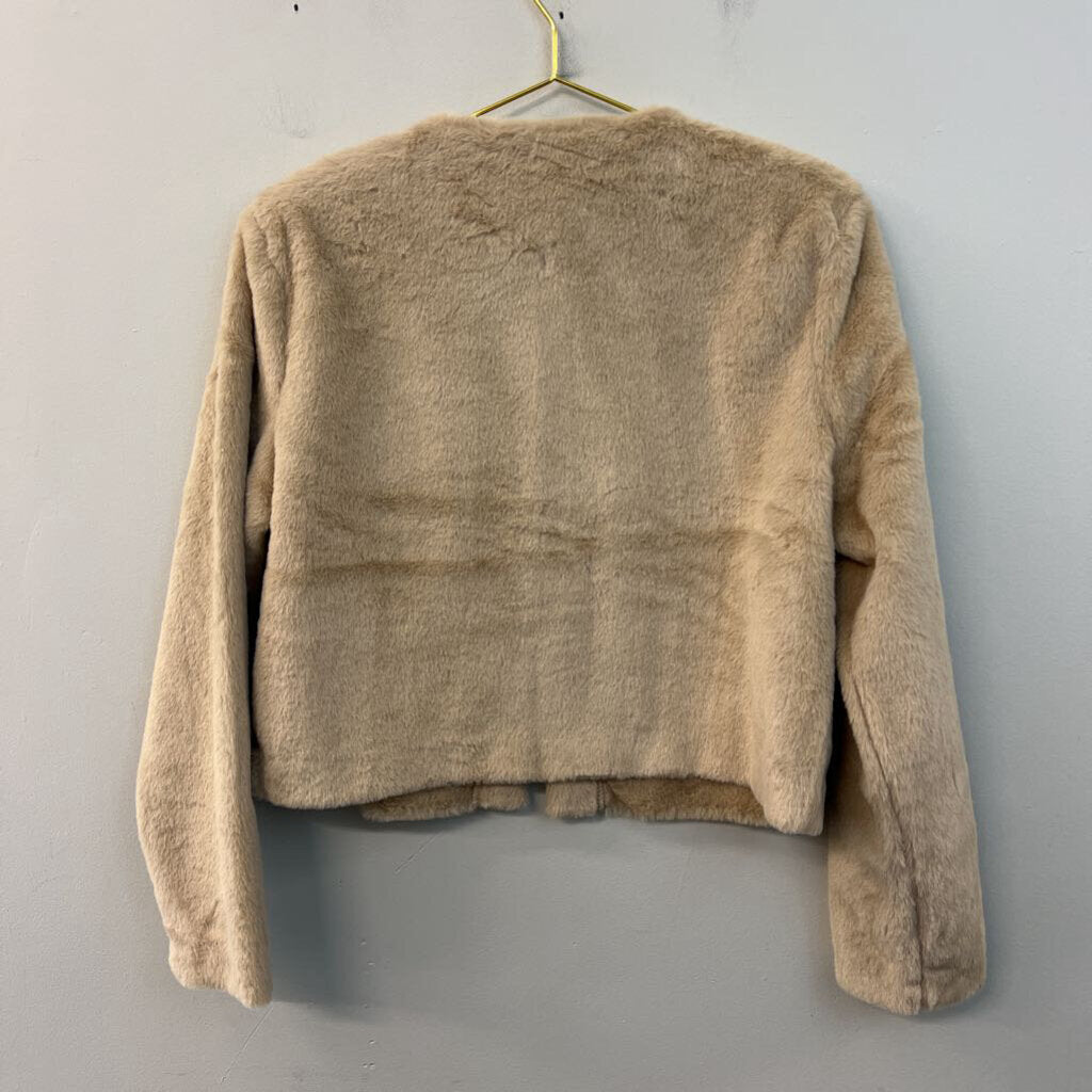 H&M Beige Faux Fur Cropped Jacket Top Large