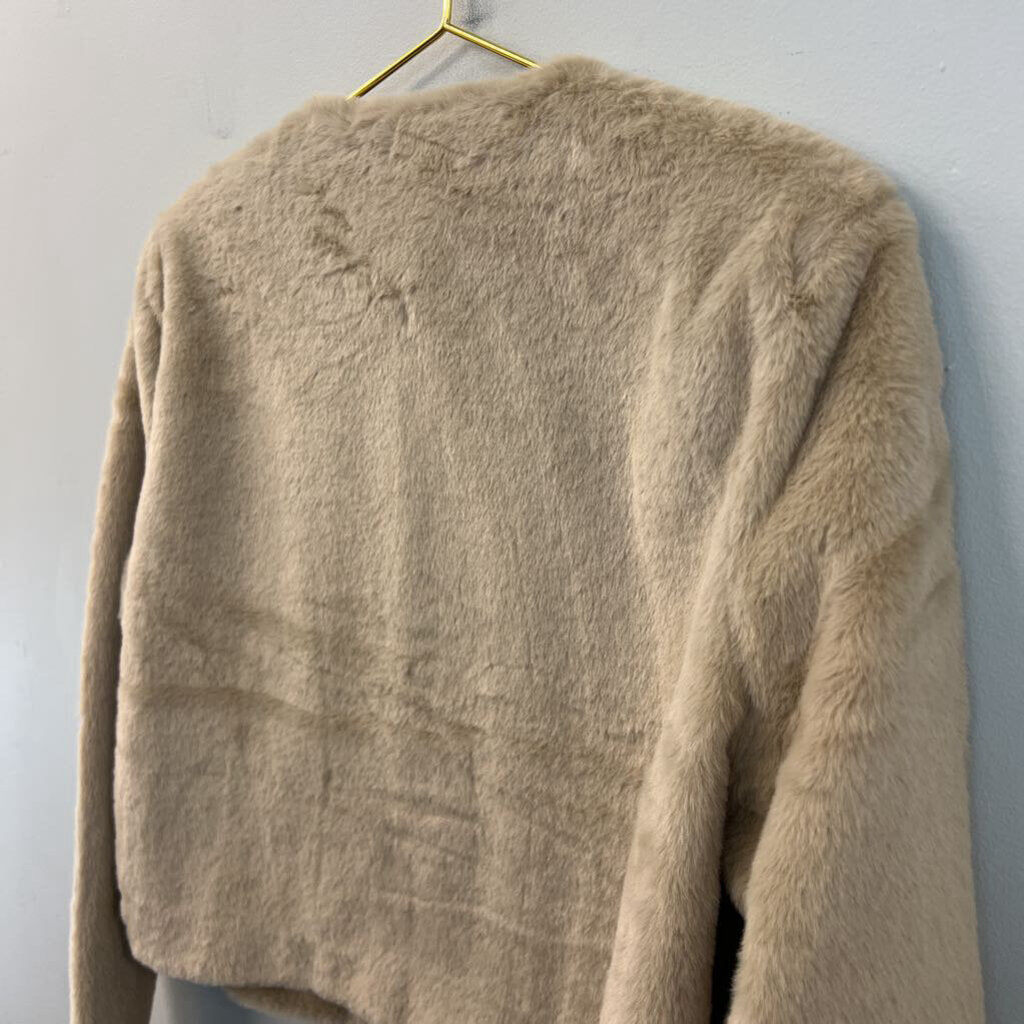 H&M Beige Faux Fur Cropped Jacket Top Large