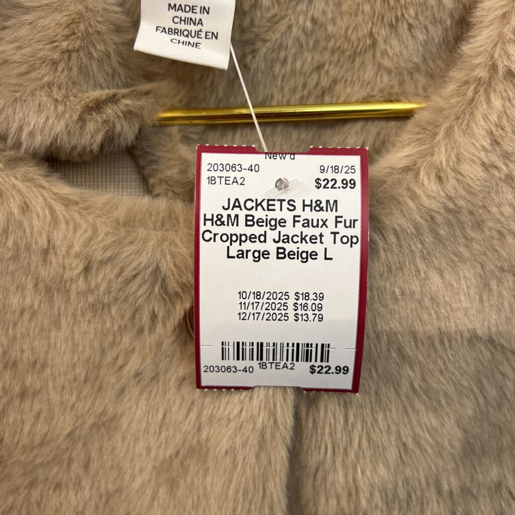 H&M Beige Faux Fur Cropped Jacket Top Large