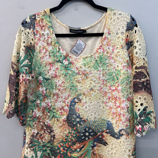 Atmosphere Cream/ Multi Print Eyelet Long Sleeve Dress Medium