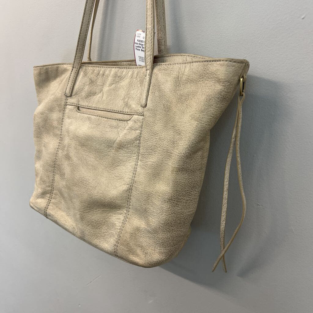 Hobo Beige Pebbled Leather Shoulder Purse