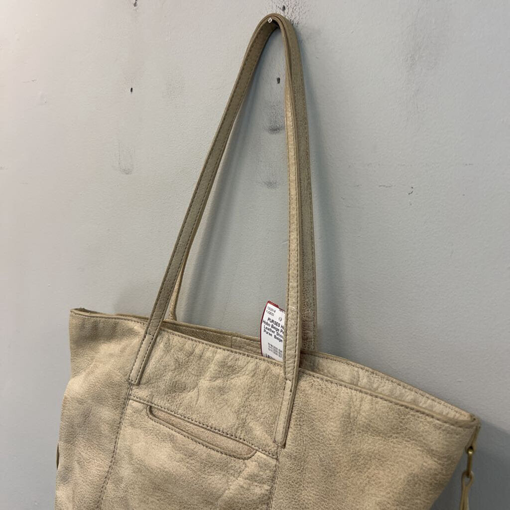 Hobo Beige Pebbled Leather Shoulder Purse