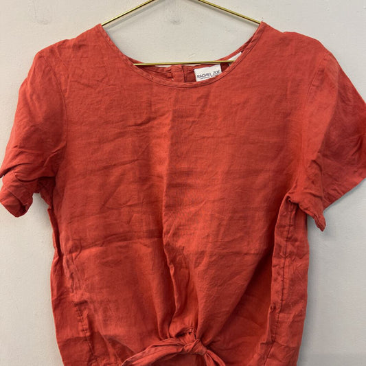 Rachel Zoe Orange 100% Linen Short Sleeve Tie Front Top Medium