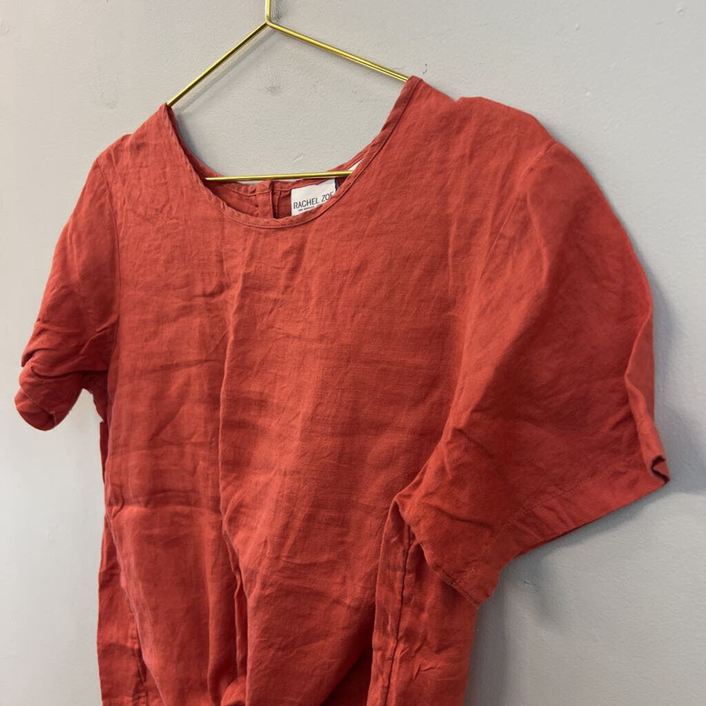 Rachel Zoe Orange 100% Linen Short Sleeve Tie Front Top Medium