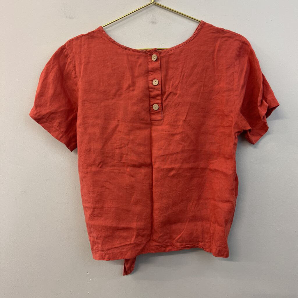 Rachel Zoe Orange 100% Linen Short Sleeve Tie Front Top Medium