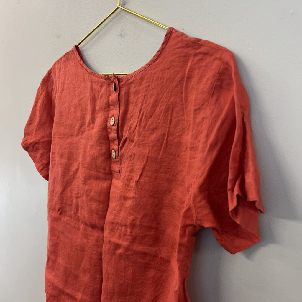Rachel Zoe Orange 100% Linen Short Sleeve Tie Front Top Medium