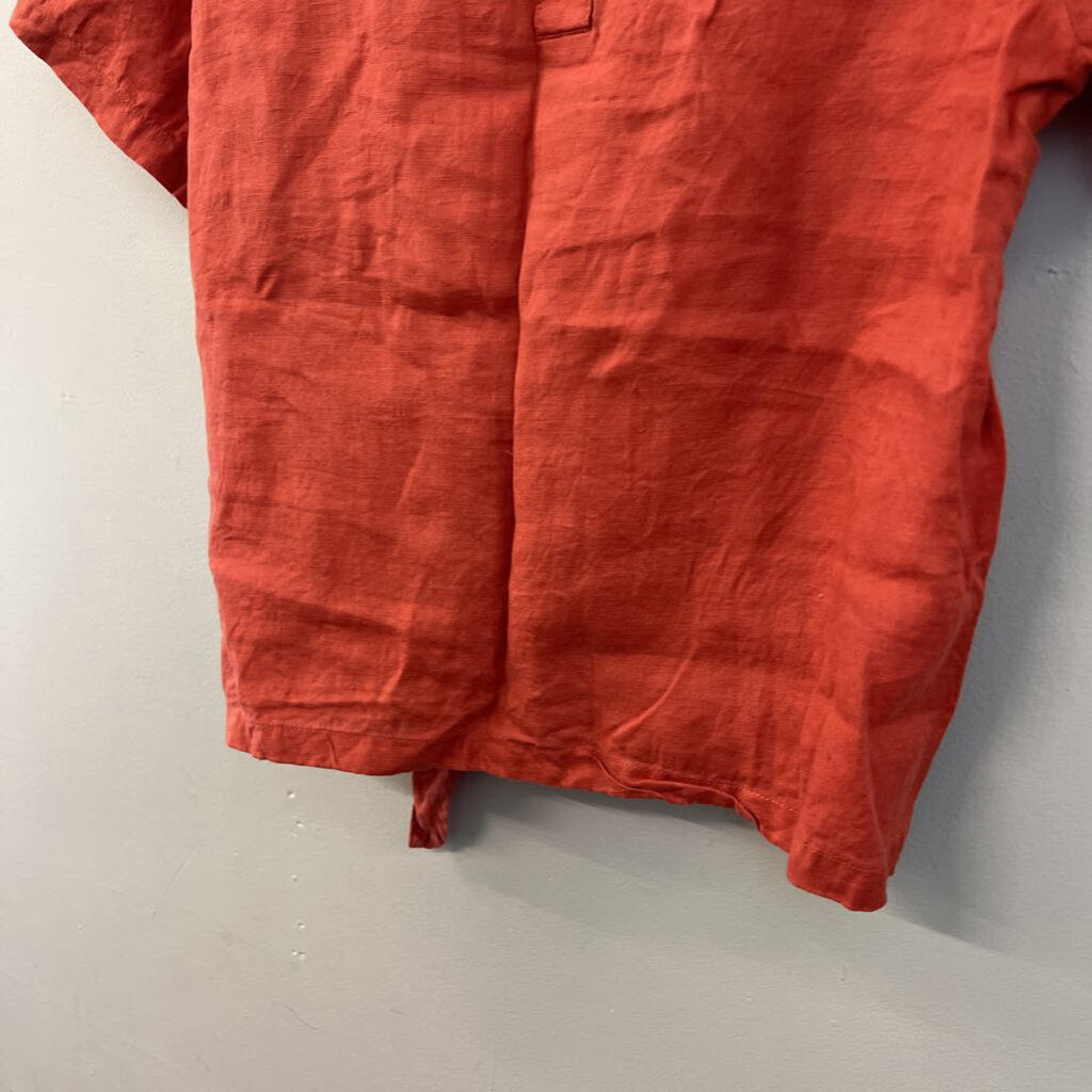 Rachel Zoe Orange 100% Linen Short Sleeve Tie Front Top Medium