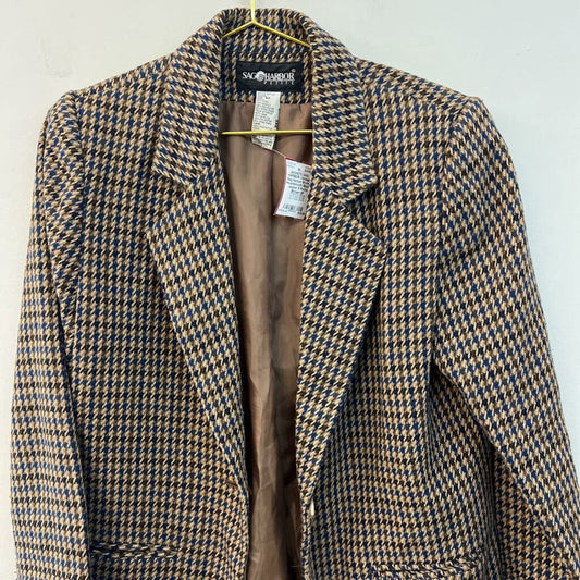 Vintage Sag Harbor Brown Houndstooth Blazer Jacket 8 Petite