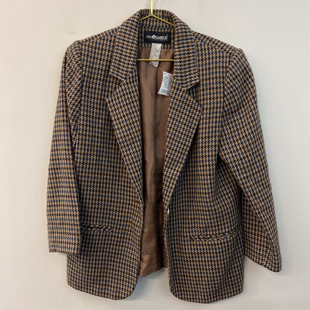 Vintage Sag Harbor Brown Houndstooth Blazer Jacket 8 Petite