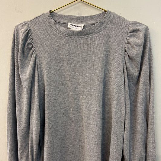 Republic Grey Ribbed Puff Shoulder Long Sleeve Top Small