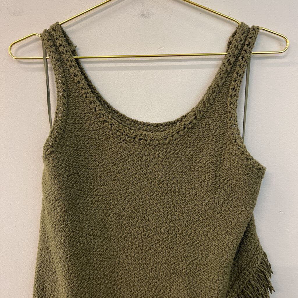 Akemi Kin Green Knit Fringe Hem Tank Top Medium