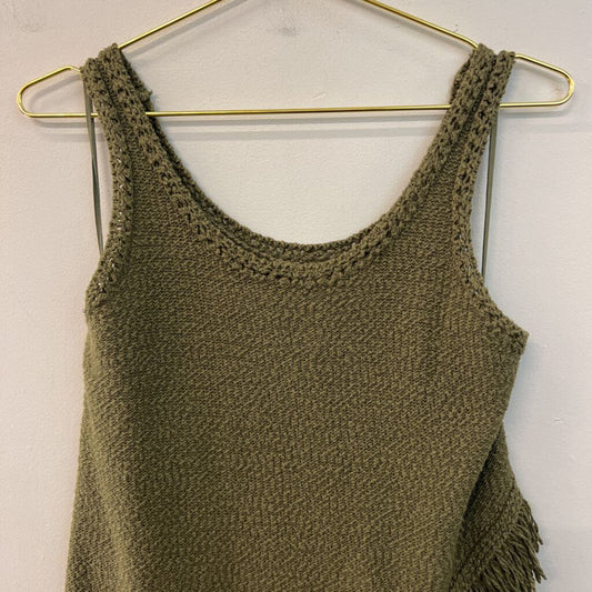 Akemi Kin Green Knit Fringe Hem Tank Top Medium