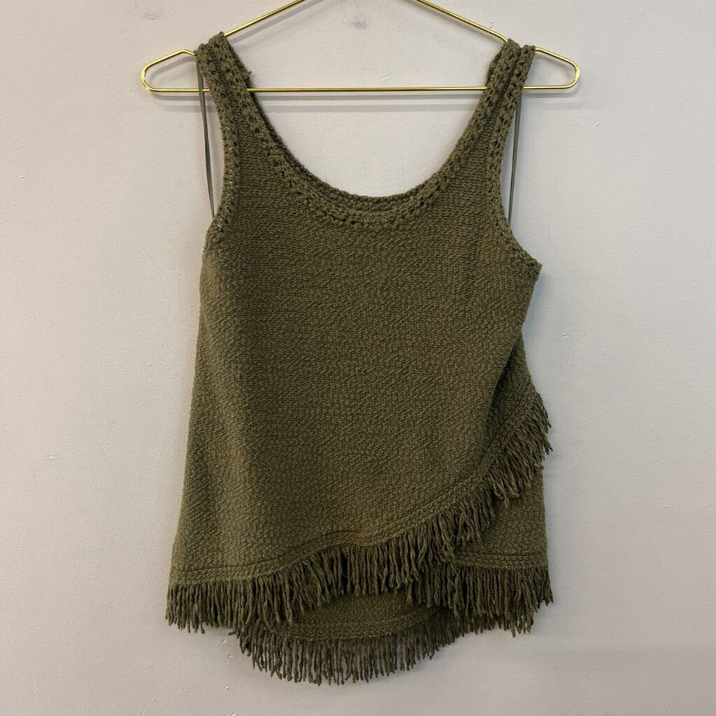 Akemi Kin Green Knit Fringe Hem Tank Top Medium