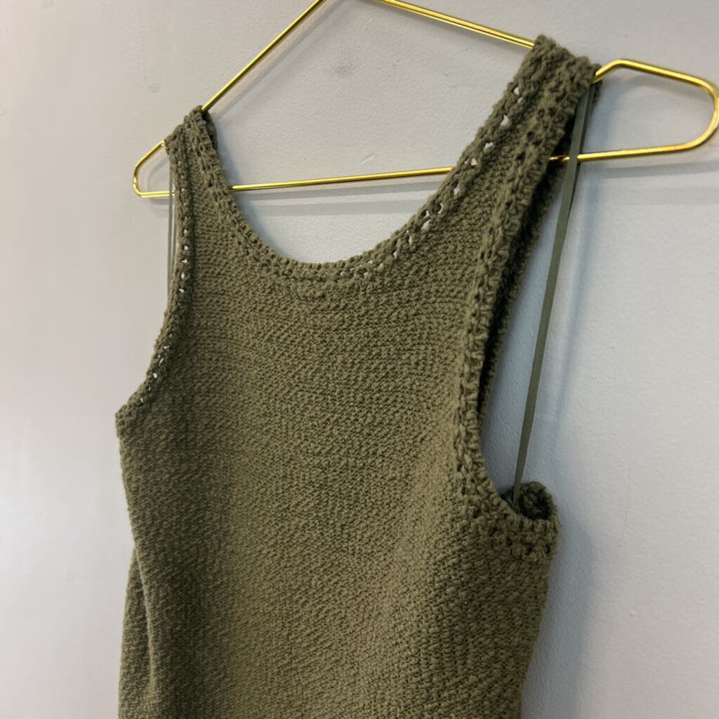 Akemi Kin Green Knit Fringe Hem Tank Top Medium