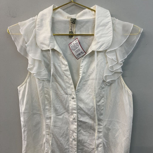 Free People White Short Ruffle Sleeve Button Down Top Small