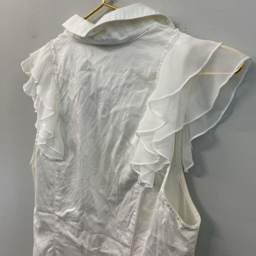 Free People White Short Ruffle Sleeve Button Down Top Small