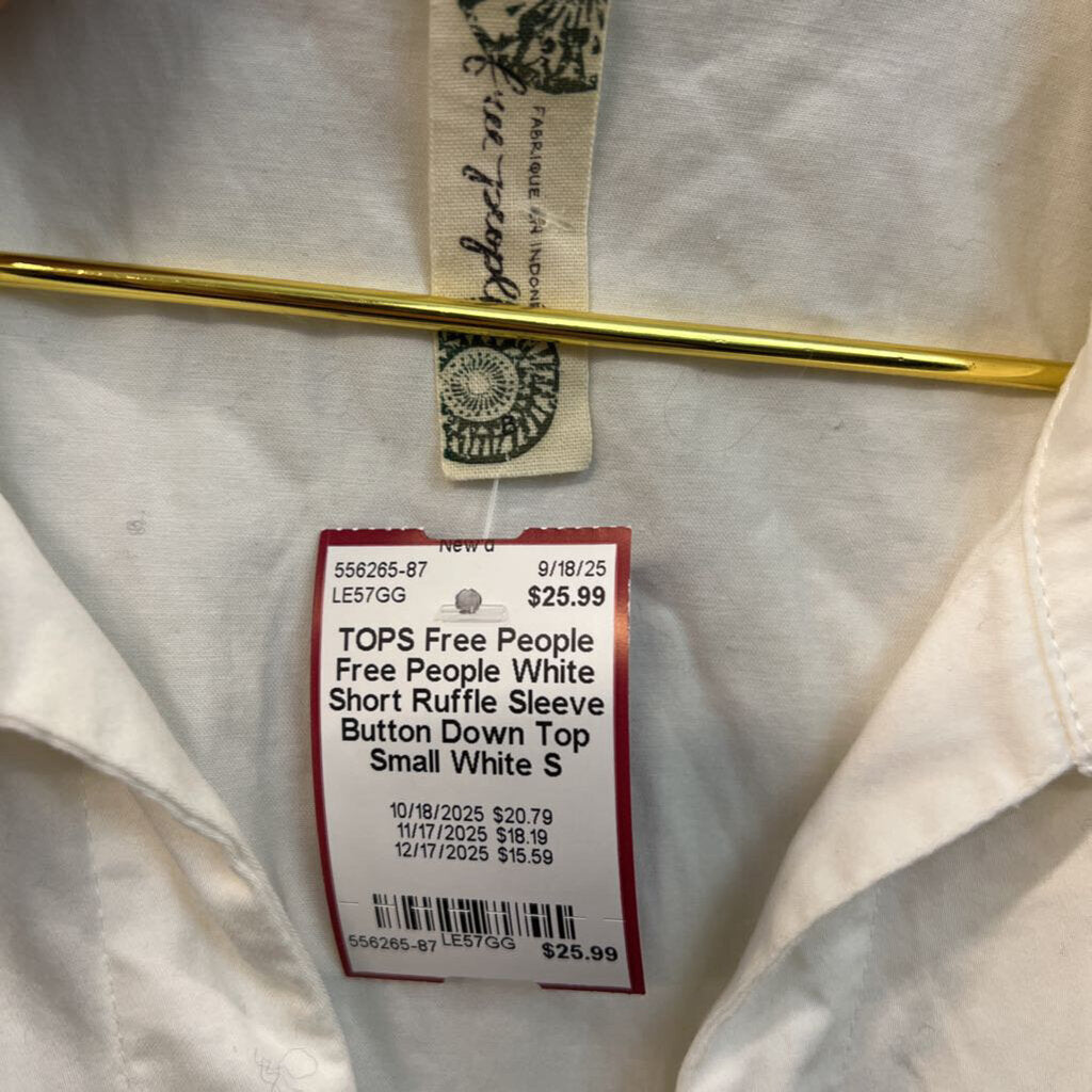Free People White Short Ruffle Sleeve Button Down Top Small