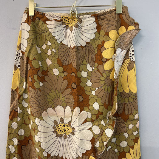 Zara Brown/ Multi Retro Flower Print Midi Skirt Small