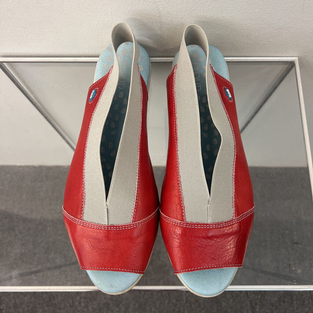 Cloud Red/ Grey Open Toe Sling Back Flats 39