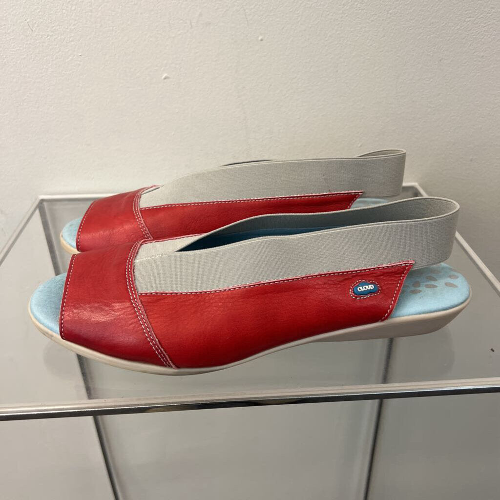 Cloud Red/ Grey Open Toe Sling Back Flats 39