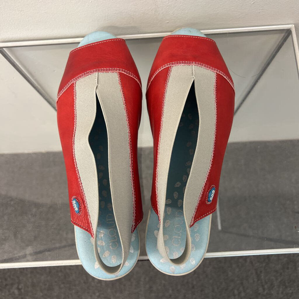 Cloud Red/ Grey Open Toe Sling Back Flats 39