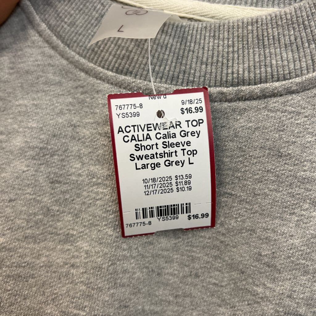 Calia Grey Short Sleeve Sweatshirt Top Large