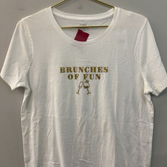 J Crew White/ Gold Brunches of Fun Short Sleeve Graphic Tee Large