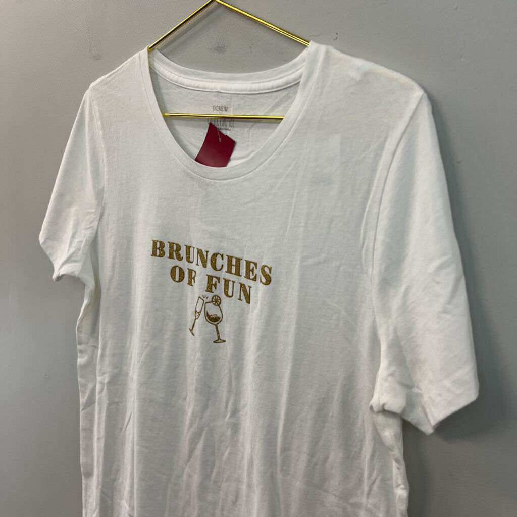 J Crew White/ Gold Brunches of Fun Short Sleeve Graphic Tee Large