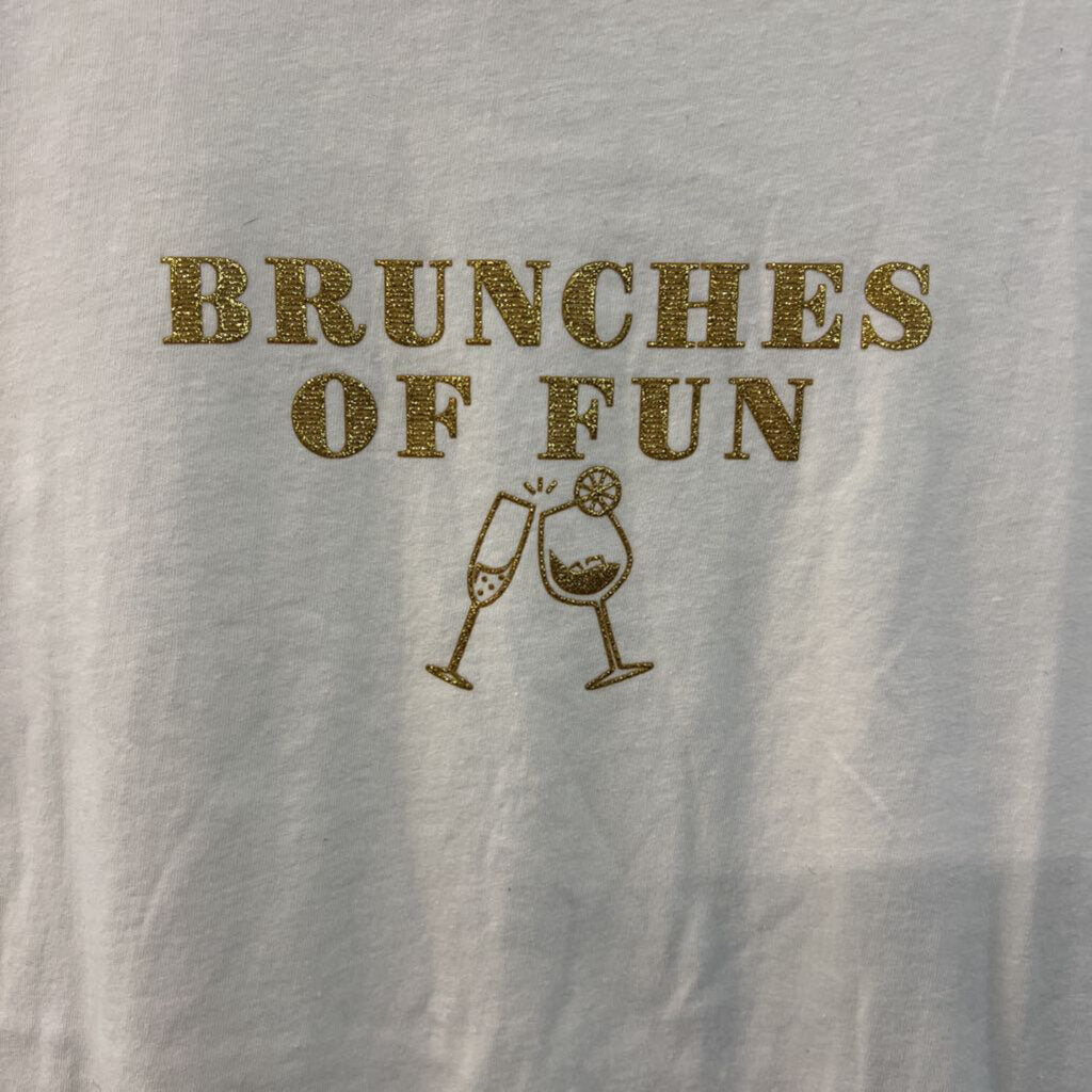 J Crew White/ Gold Brunches of Fun Short Sleeve Graphic Tee Large