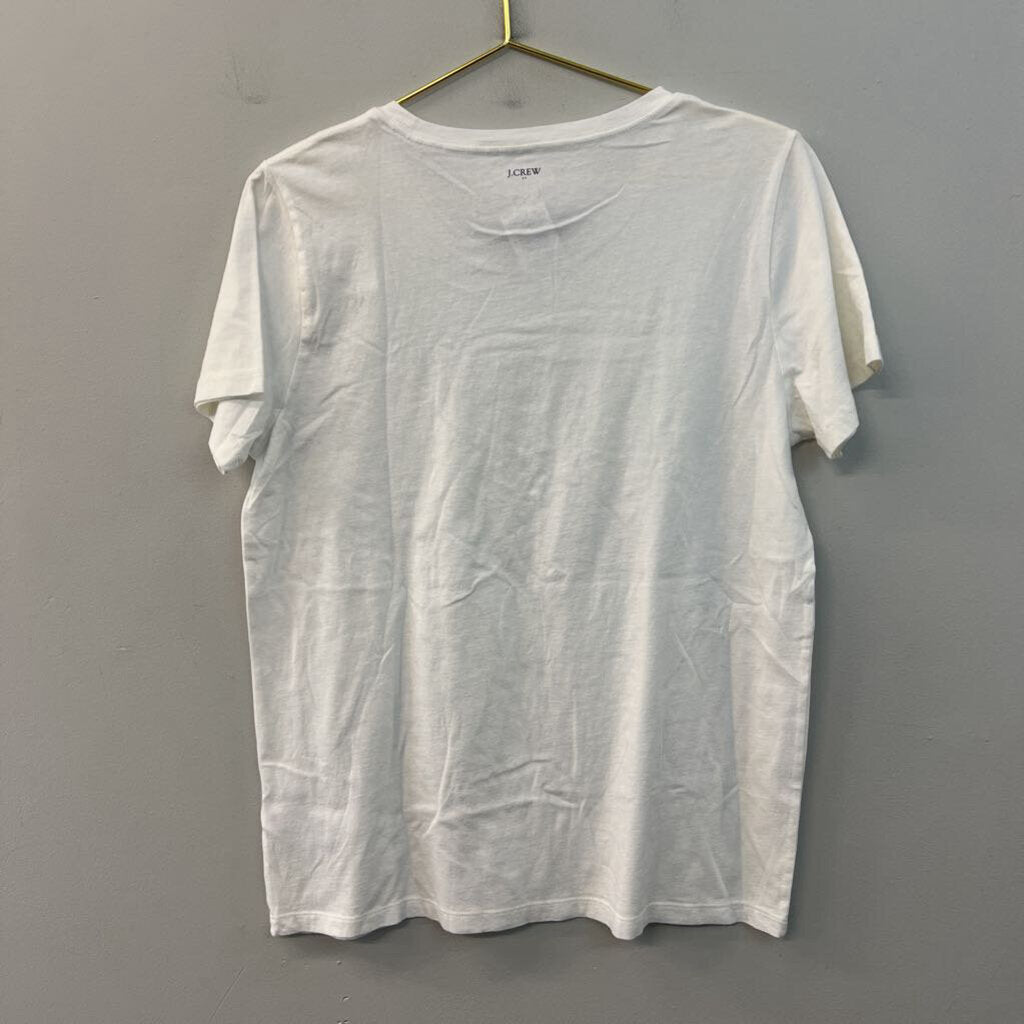 J Crew White/ Gold Brunches of Fun Short Sleeve Graphic Tee Large