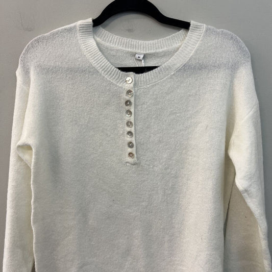 White Knit Long Sleeve Henley Top Medium