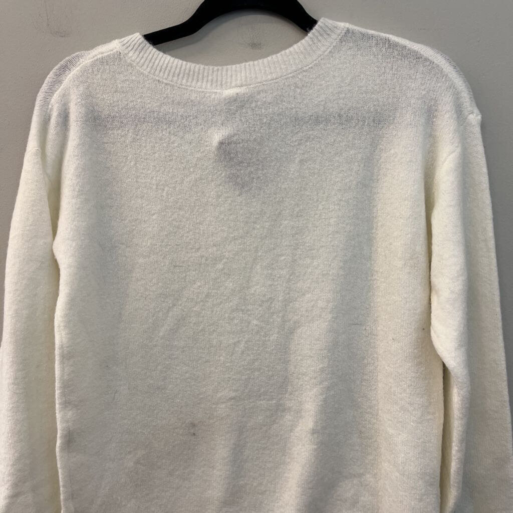 White Knit Long Sleeve Henley Top Medium