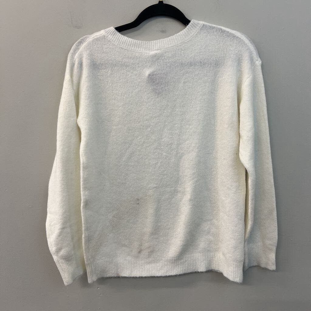 White Knit Long Sleeve Henley Top Medium