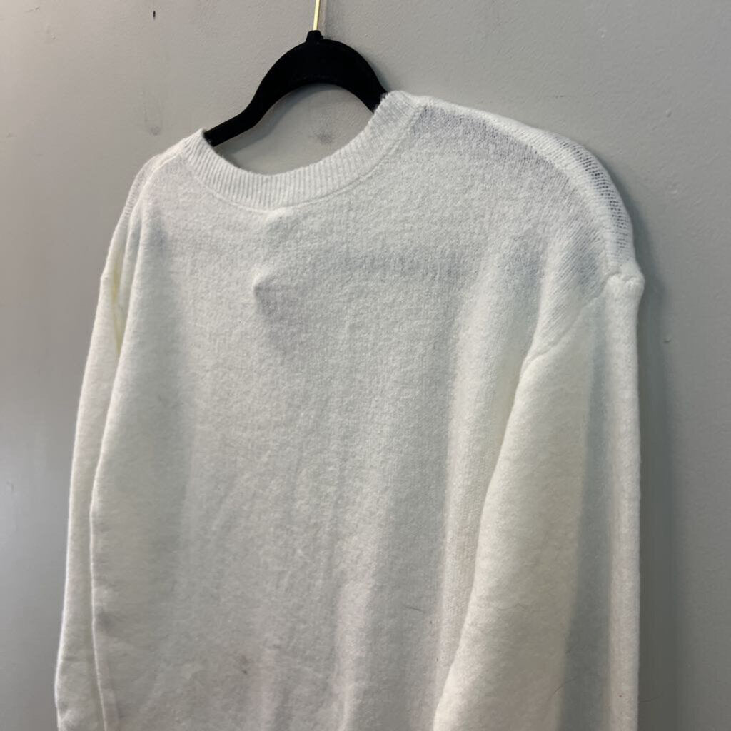 White Knit Long Sleeve Henley Top Medium