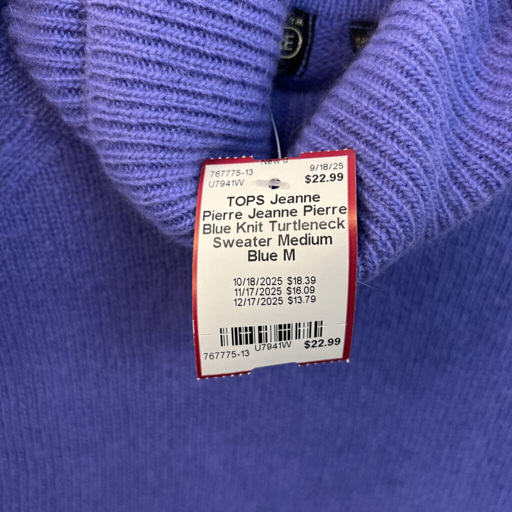 Jeanne Pierre Blue Knit Turtleneck Sweater Medium
