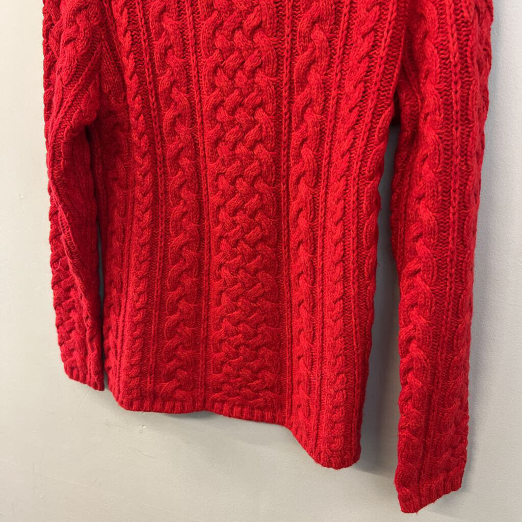 Lands End Red Cable Knit Mock Neck Sweater Medium